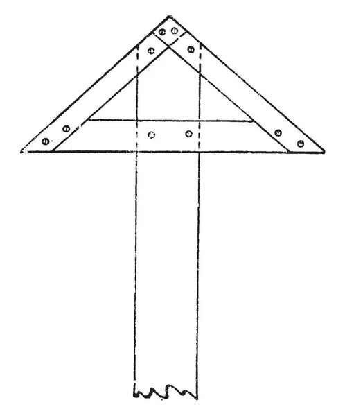 固定三角头 广场是一个长的接触面与板的边缘 它是两个可移动的手臂耦合到外壳 并安排从事边缘 复古线绘制或雕刻插图 — 图库矢量图片