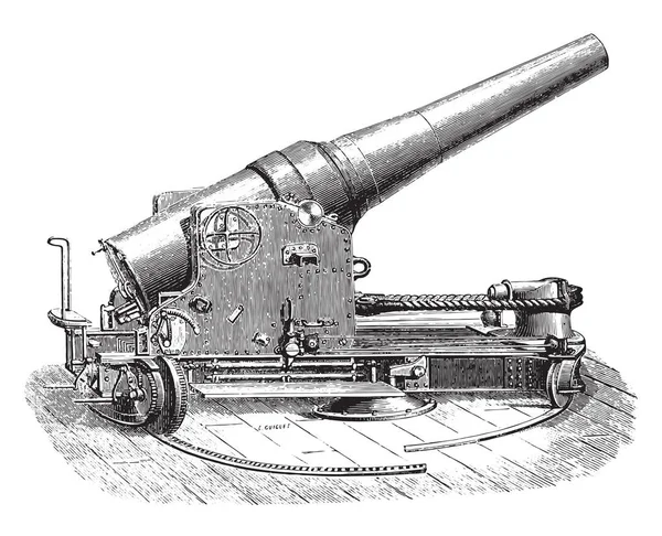 シャーシは 半分タレット銃ビンテージの刻まれた図 度を調整しました 産業百科事典 1875 — ストックベクタ