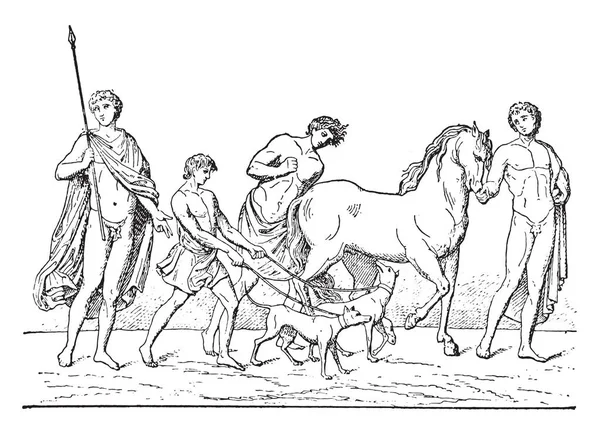Отъезд Адониса Винтажная Гравированная Иллюстрация — стоковый вектор