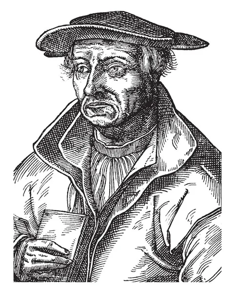 セバスチャン ミュンスター 1488 1552 彼はドイツの地図製作者 Cosmographer およびクリスチャン Hebraist 学者のビンテージ線描画や彫刻イラスト — ストックベクタ
