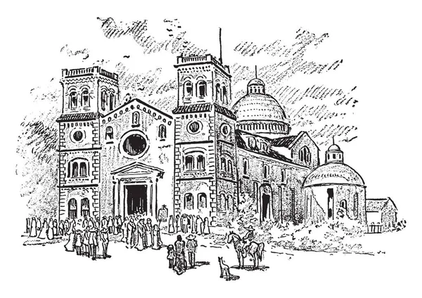 彼得堡大教堂 适当的圣彼得大教堂 圣保罗大教堂和圣安德鲁 否则称为英国的圣彼得大教堂 老式线条绘制或雕刻插图 — 图库矢量图片