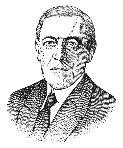ウッドロー ウィルソン 1856 1924 彼はアメリカの政治家 1913 年から 1921 ヴィンテージの線描画や彫刻イラストの大統領 — ストックベクタ