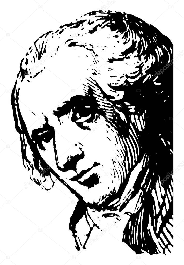 Elbridge Gerry, 1744-1814, he was an American statesman, diplomat, the fifth vice president of the United States, and ninth governor of Massachusetts, vintage line drawing or engraving illustration