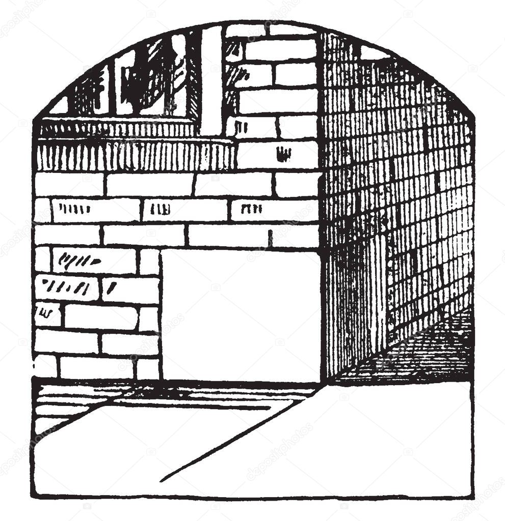 Corner-stone, foundation, edifice, construction, important, stone, vintage line drawing or engraving illustration.