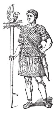 Roma İmparatorluğu, vintage çizgi çizme veya oyma illüstrasyon taşıyıcı kartal.