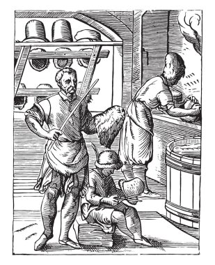 Şapkacı gravür J Amman, sonra on altıncı yüzyılda vintage illüstrasyon kazınmış. Endüstriyel ansiklopedi E.-O. Lami - 1875