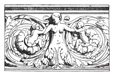 Yarı-şekil kabartma İtalyan Rönesans, vintage çizgi çizme veya oyma illüstrasyon sırasında tasarlanmıştır.