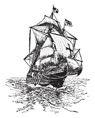 Bu Santa Maria gemi sıyrık. Santa Maria Columbus en büyük gemi o emretti, vintage çizgi çizme veya oyma illüstrasyon yapıldı..