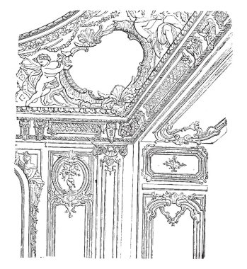 Versailles Sarayı, Kraliyet chteau, Fransa, yukarıda sözü edilen sistem, aristokrasi, Htels le-de-France bölgesini salonda vintage satır çizim veya gravür illüstrasyon.
