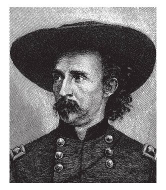 George Armstrong Custer, 1839-1876, Amerika Birleşik Devletleri Ordusu subay ve Süvari komutanı Amerikan İç Savaşı ve Hint savaş, vintage çizgi çizme veya oyma illüstrasyon biriydi