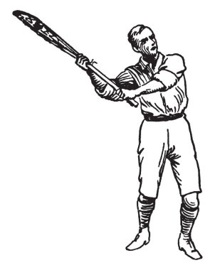 Lacrosse, vintage çizgi çizme veya oyma illüstrasyon sporda vurdu bir yukarıdan aşağı doğru konumu.