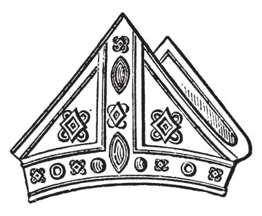 Headdress, vintage çizgi çizme veya oyma illüstrasyon Başpiskopos Cranley gönye olduğunu.