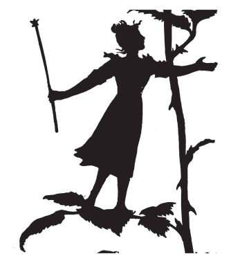 Peri değnek ayakta bir yaprak, vintage çizgi çizme veya oyma illüstrasyon ile silüeti