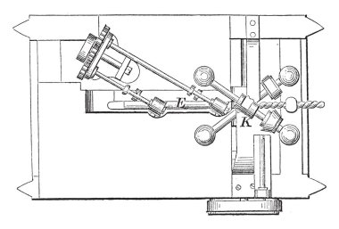 Bir makine kalıplar, vintage kesmek için kullanılan bu çizimde temsil çizim veya gravür illüstrasyon satır.