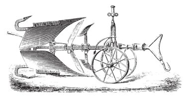 Çift-Delahaye terzi ile her iki ayak subsoiler, vintage oyulmuş illüstrasyon pulluk. Endüstriyel ansiklopedi E.-O. Lami - 1875