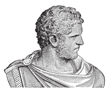 Caracalla, 188-217, büstü 217, 198 Roma İmparatoru biriydi ve Severuslar Hanedanı, vintage çizgi çizme veya oyma illüstrasyon üyesi
