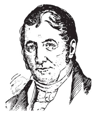 Eli Whitney, 1765-1825, he was an American inventor, famous for inventing the cotton gin, vintage line drawing or engraving illustration clipart