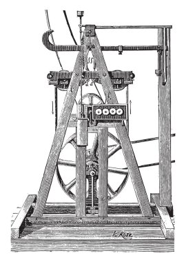 Dinamometre kemer Tatham, vintage oyulmuş illüstrasyon. Endüstriyel ansiklopedi E.-O. Lami - 1875