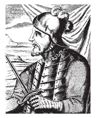 Vasco Nunez de Balboa, c. 1475-1519, bir İspanyol kaşif, Vali ve en bilinen Isthmus of panama 1513 yılında Pasifik Okyanusu geçti sahip olmak için vintage çizgi çizme veya oyma illüstrasyon fatihi