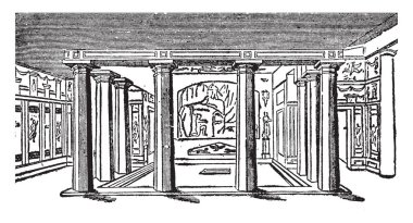 Pompeiian House, esas olarak, beton veya tuğla, bazen taş bloklar, üst kat veya başka bir yerinde kasaba, vintage çizgi çizme veya oyma illüstrasyon inşaat oluşur.