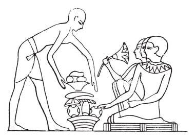 Masaya servis, vintage illüstrasyon kazınmış.