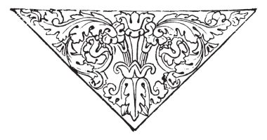 Afiş çiçek desenleri içeren, bir üçgen şekli, vintage çizgi çizme veya oyma.