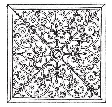 Ferforje Kare Panel 1713 yılında Oxford, vintage çizgi çizme veya oyma şekilde tasarlanmıştır.