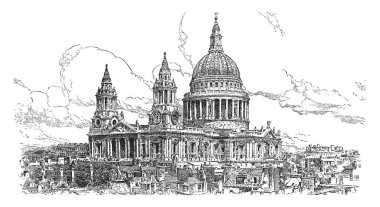 Londra, vintage çizgi çizme veya oyma resimde bulunan bir Anglikan katedrali St Paul Katedrali olduğunu.