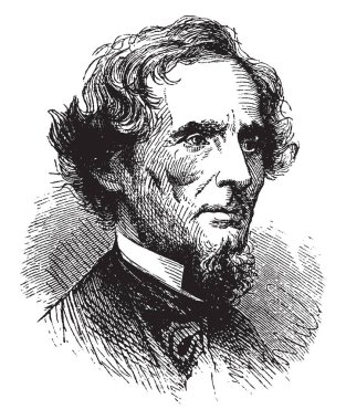 Jefferson Davis, ABD'li politikacı, 1865 için 1861 den Devletler Konfederasyon Başkanı ve ABD Senatörü Mississippi, vintage çizgi çizme veya oyma illüstrasyon o 1808-1889, oldu