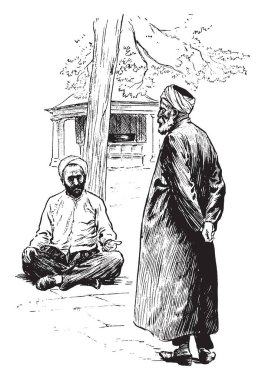 Türkiye erkekler onların kafaları, vintage çizgi çizme veya oyma illüstrasyon hakkında beyaz kırmızı ve mavi ya da yeşil türban ile uzun elbiseler.