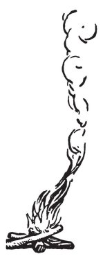 Küçük bir yangın ve duman, vintage çizgi çizim veya illüstrasyon oyma bir çizimi.