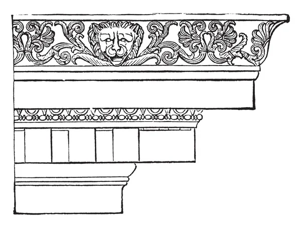 Cornice Ionica Del Tempio Minerva Polias Priene Trabeazione Poggiante Sulle — Vettoriale Stock