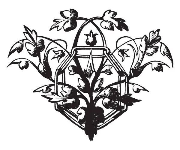 Хвост Темный Узор Много Листьев Рисунок Винтажной Линии Гравировка — стоковый вектор