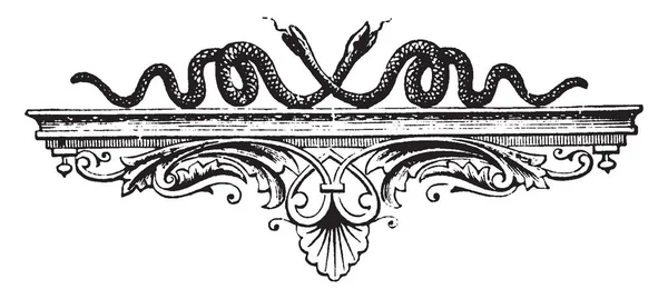 棚の上のヘビがある良い彫刻ヴィンテージ線画またはアートワークの手配 — ストックベクタ