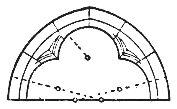 Cusped Bogen Rund Formen Schlussstein Federn Vintage Linienzeichnung Oder Gravurillustration — Stockvektor