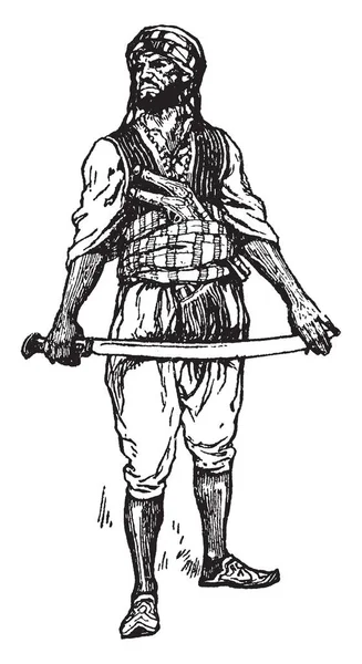 Ein Pirat Mit Schwert Vintage Linienzeichnung Oder Gravierillustration — Stockvektor