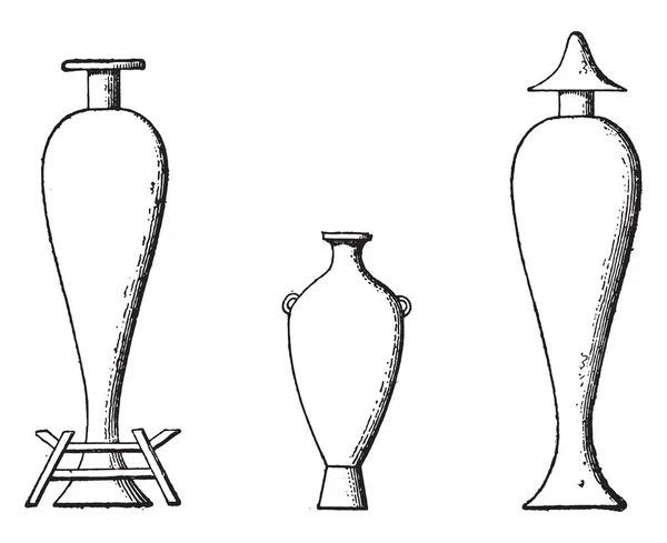 Anfore Olio Illustrazione Incisa Epoca — Vettoriale Stock