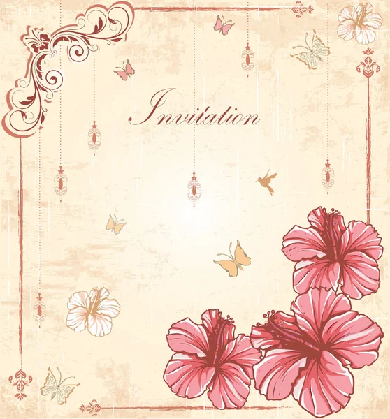 Plantilla Invitación Vectorial Con Elementos Florales — Archivo Imágenes Vectoriales