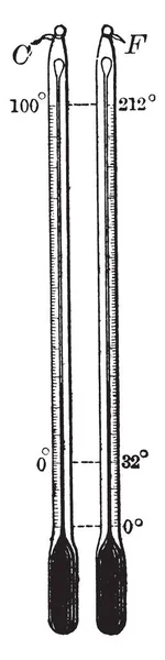 Este Diagrama Representa Termómetros Escala Fahrenheit Celcius Dibujo Líneas Vintage — Archivo Imágenes Vectoriales
