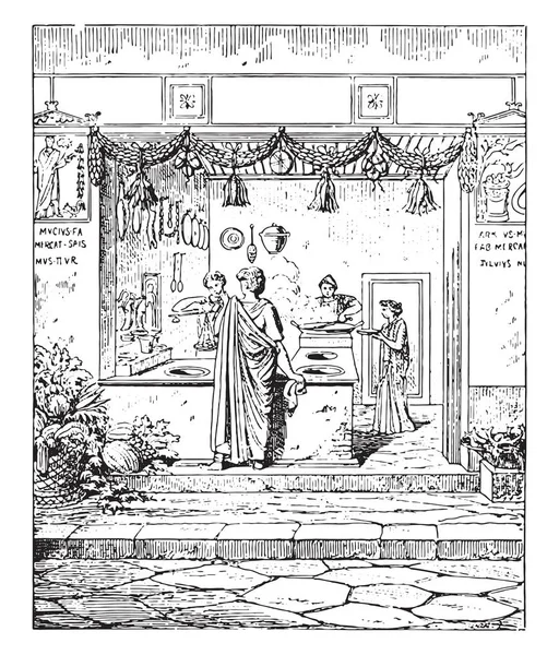 Public kitchen, vintage engraved illustration