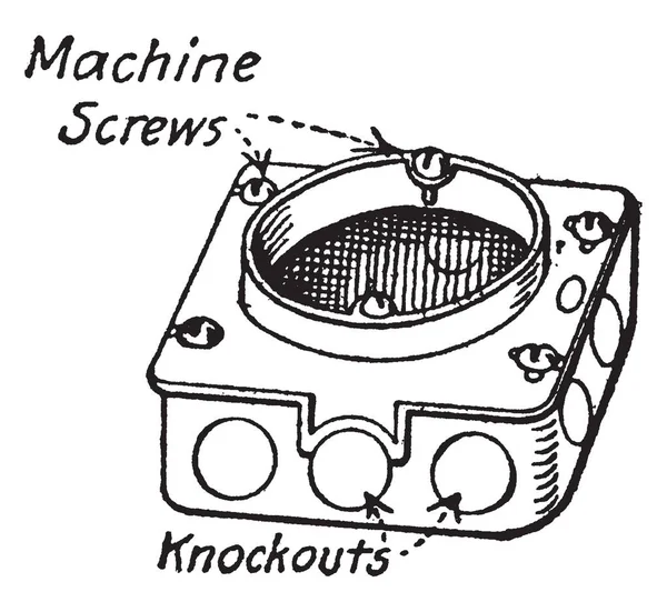 Коробка Кронштейнов Показана Двумя Нокаутами Винтами Рисунком Винтажной Линии Гравировкой — стоковый вектор