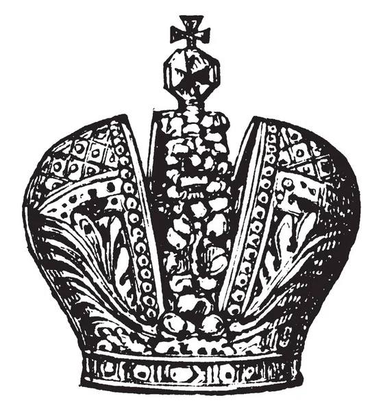 Jest Rosyjski Korona Korony Królewskiej Vintage Rysowania Linii Lub Grawerowanie — Wektor stockowy