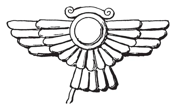 Assyrisches Ornament Ist Ein Geflügeltes Scheibenmotiv Vintage Linienzeichnung Oder Gravierillustration — Stockvektor