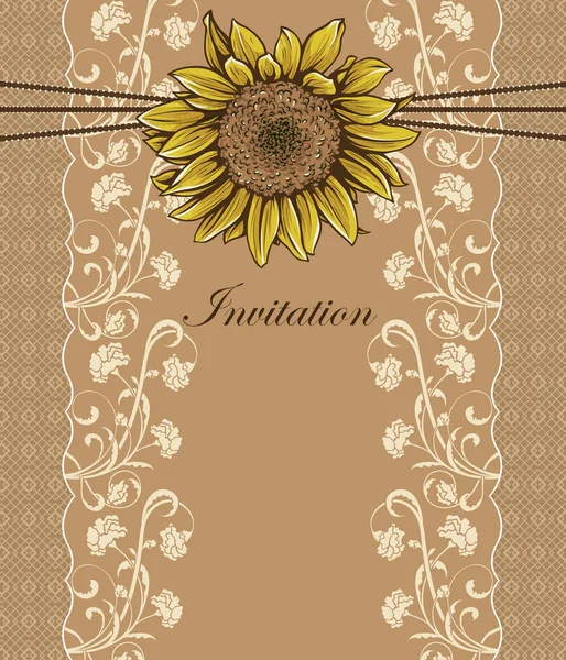 Vintage Invitation Card Ornate Elegant Retro Abstract Floral Design Yellow — Stock Vector