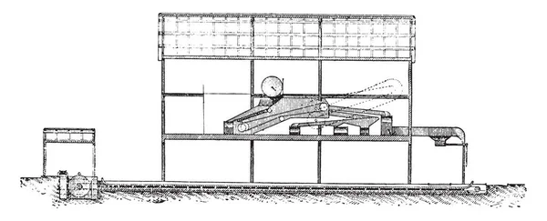 Screening Machine Shop Sezione Trasversale Illustrazione Incisa Epoca Enciclopedia Industriale — Vettoriale Stock
