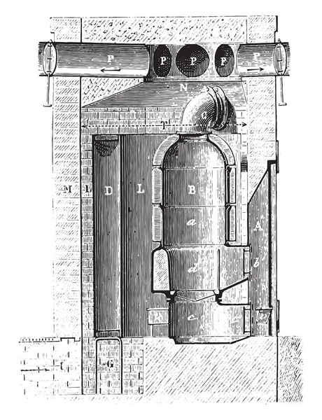 Verticale Doorsnede Van Kelder Oven Langs Lijn Vintage Gegraveerd Illustratie — Stockvector