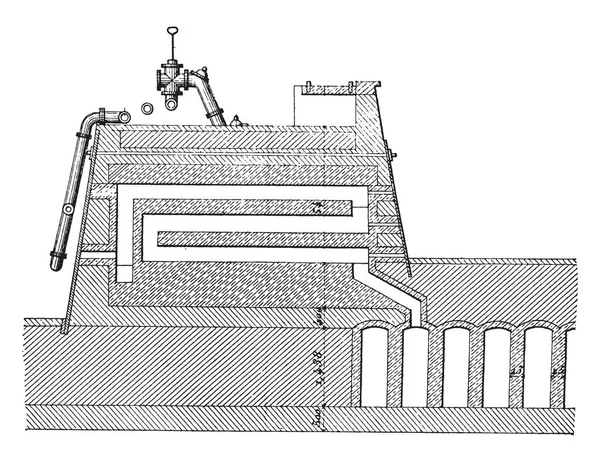 Ugnen Koks Carves System Längdsnitt Vintage Ingraverad Illustration Industriella Encyklopedi — Stock vektor