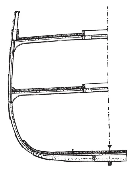 Section Iron Ship Vintage Engraved Illustration Industrial Encyclopedia Lami 1875 — Stock Vector