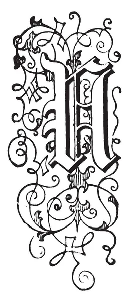 Квіткова Літера Вінтажний Малюнок Лінії Або Гравюрна Ілюстрація — стоковий вектор