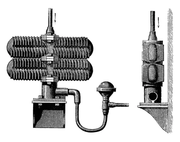 Stove Steam German System Vintage Engraved Illustration Industrial Encyclopedia Lami — Stock Vector